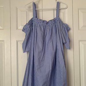 Blue Striped Off The Shoulder Dress - NEVER WORN